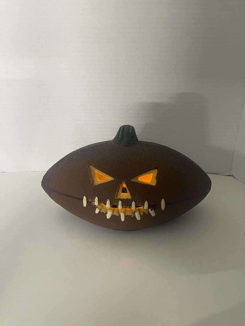 Gemmy 9” Light Up Football Jack O Lantern Pumpkin Halloween Decor